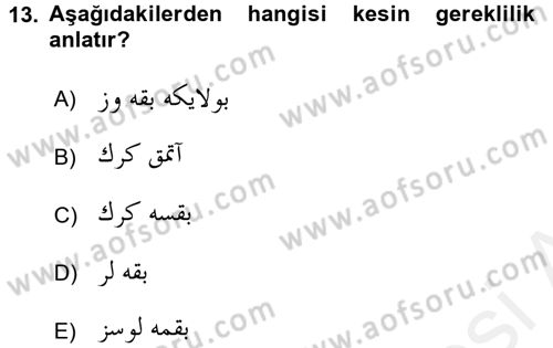 Osmanlı Türkçesine Giriş 2 Dersi 2017 - 2018 Yılı (Final) Dönem Sonu Sınav Soruları 13. Soru