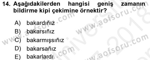 Osmanlı Türkçesine Giriş 2 Dersi 2017 - 2018 Yılı (Final) Dönem Sonu Sınav Soruları 14. Soru