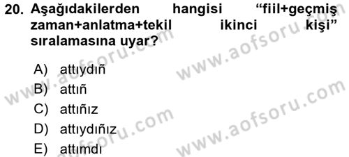 Osmanlı Türkçesine Giriş 2 Dersi 2017 - 2018 Yılı (Final) Dönem Sonu Sınav Soruları 20. Soru