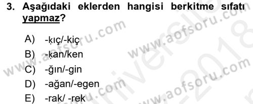 Osmanlı Türkçesine Giriş 2 Dersi 2017 - 2018 Yılı (Final) Dönem Sonu Sınav Soruları 3. Soru