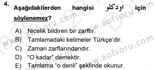 Osmanlı Türkçesine Giriş 2 Dersi 2017 - 2018 Yılı (Final) Dönem Sonu Sınav Soruları 4. Soru