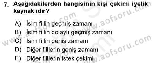 Osmanlı Türkçesine Giriş 2 Dersi 2017 - 2018 Yılı (Final) Dönem Sonu Sınav Soruları 7. Soru