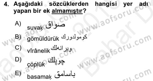 Osmanlı Türkçesine Giriş 2 Dersi 2018 - 2019 Yılı (Vize) Ara Sınav Soruları 4. Soru