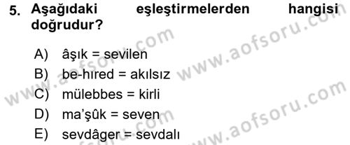Osmanlı Türkçesine Giriş 2 Dersi 2018 - 2019 Yılı (Vize) Ara Sınav Soruları 5. Soru