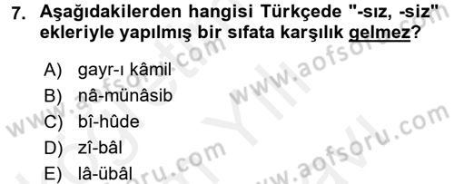 Osmanlı Türkçesine Giriş 2 Dersi 2018 - 2019 Yılı (Vize) Ara Sınav Soruları 7. Soru