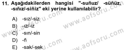 Osmanlı Türkçesine Giriş 2 Dersi 2018 - 2019 Yılı (Final) Dönem Sonu Sınav Soruları 11. Soru
