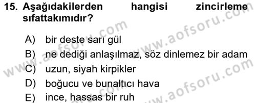 Osmanlı Türkçesine Giriş 2 Dersi 2018 - 2019 Yılı (Final) Dönem Sonu Sınav Soruları 15. Soru