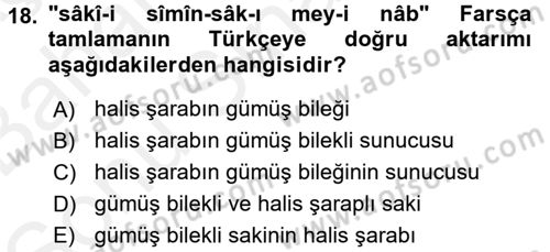 Osmanlı Türkçesine Giriş 2 Dersi 2018 - 2019 Yılı (Final) Dönem Sonu Sınav Soruları 18. Soru