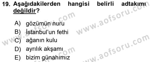 Osmanlı Türkçesine Giriş 2 Dersi 2018 - 2019 Yılı (Final) Dönem Sonu Sınav Soruları 19. Soru