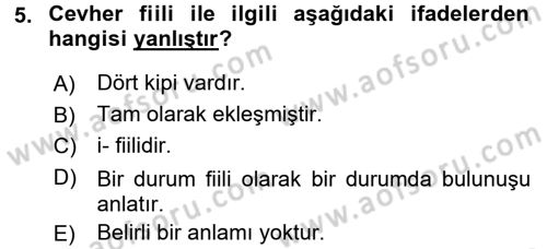 Osmanlı Türkçesine Giriş 2 Dersi 2018 - 2019 Yılı (Final) Dönem Sonu Sınav Soruları 5. Soru