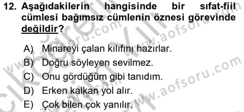 Osmanlı Türkçesine Giriş 2 Dersi 2018 - 2019 Yılı Yaz Okulu Sınav Soruları 12. Soru