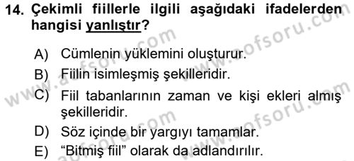 Osmanlı Türkçesine Giriş 2 Dersi 2018 - 2019 Yılı Yaz Okulu Sınav Soruları 14. Soru