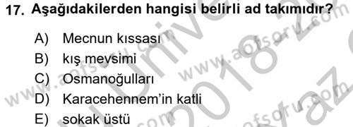 Osmanlı Türkçesine Giriş 2 Dersi 2018 - 2019 Yılı Yaz Okulu Sınav Soruları 17. Soru