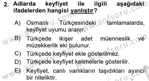 Osmanlı Türkçesine Giriş 2 Dersi 2018 - 2019 Yılı Yaz Okulu Sınav Soruları 2. Soru