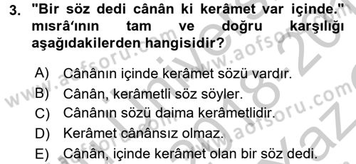 Osmanlı Türkçesine Giriş 2 Dersi 2018 - 2019 Yılı Yaz Okulu Sınav Soruları 3. Soru