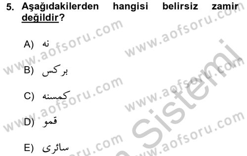 Osmanlı Türkçesine Giriş 2 Dersi 2018 - 2019 Yılı Yaz Okulu Sınav Soruları 5. Soru