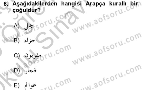 Osmanlı Türkçesine Giriş 2 Dersi 2018 - 2019 Yılı Yaz Okulu Sınav Soruları 6. Soru