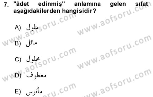 Osmanlı Türkçesine Giriş 2 Dersi 2018 - 2019 Yılı Yaz Okulu Sınav Soruları 7. Soru