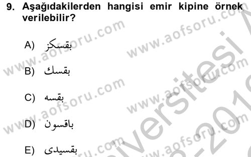Osmanlı Türkçesine Giriş 2 Dersi 2018 - 2019 Yılı Yaz Okulu Sınav Soruları 9. Soru