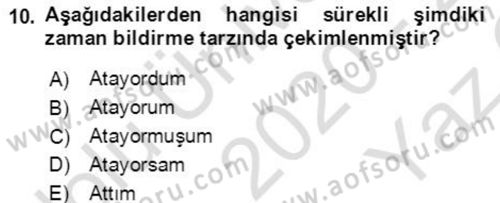 Osmanlı Türkçesine Giriş 2 Dersi 2020 - 2021 Yılı Yaz Okulu Sınavı 10. Soru