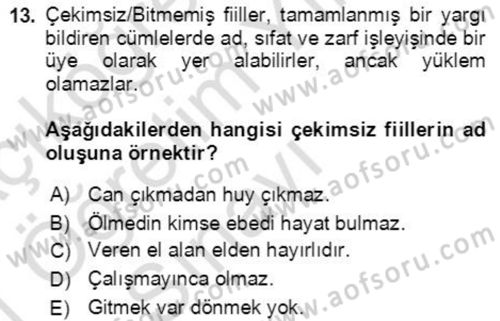 Osmanlı Türkçesine Giriş 2 Dersi 2020 - 2021 Yılı Yaz Okulu Sınavı 13. Soru