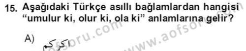 Osmanlı Türkçesine Giriş 2 Dersi 2020 - 2021 Yılı Yaz Okulu Sınavı 15. Soru