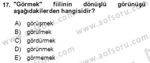 Osmanlı Türkçesine Giriş 2 Dersi 2020 - 2021 Yılı Yaz Okulu Sınavı 17. Soru