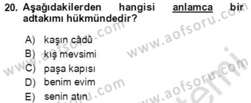 Osmanlı Türkçesine Giriş 2 Dersi 2020 - 2021 Yılı Yaz Okulu Sınavı 20. Soru