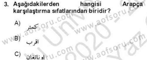 Osmanlı Türkçesine Giriş 2 Dersi 2020 - 2021 Yılı Yaz Okulu Sınavı 3. Soru