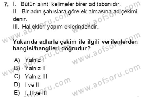 Osmanlı Türkçesine Giriş 2 Dersi 2020 - 2021 Yılı Yaz Okulu Sınavı 7. Soru