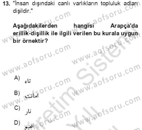Osmanlı Türkçesine Giriş 2 Dersi 2021 - 2022 Yılı (Vize) Ara Sınav Soruları 13. Soru