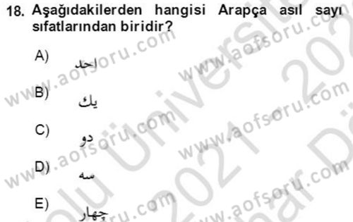 Osmanlı Türkçesine Giriş 2 Dersi 2021 - 2022 Yılı (Vize) Ara Sınav Soruları 18. Soru