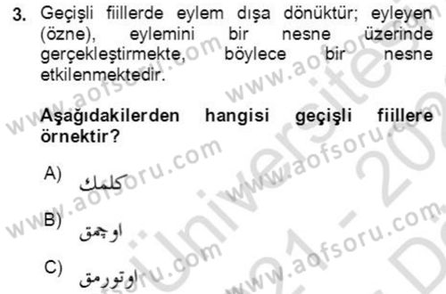 Osmanlı Türkçesine Giriş 2 Dersi 2021 - 2022 Yılı (Vize) Ara Sınav Soruları 3. Soru