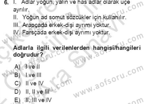 Osmanlı Türkçesine Giriş 2 Dersi 2021 - 2022 Yılı (Vize) Ara Sınav Soruları 6. Soru