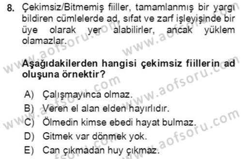 Osmanlı Türkçesine Giriş 2 Dersi 2021 - 2022 Yılı (Vize) Ara Sınav Soruları 8. Soru