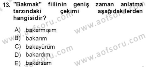 Osmanlı Türkçesine Giriş 2 Dersi 2021 - 2022 Yılı (Final) Dönem Sonu Sınav Soruları 13. Soru
