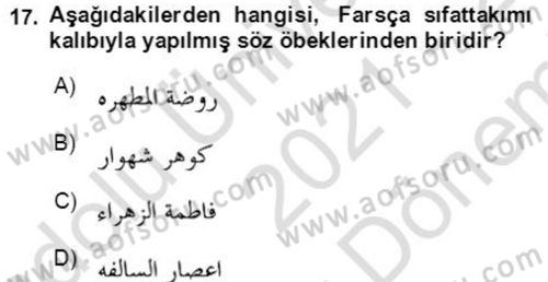 Osmanlı Türkçesine Giriş 2 Dersi 2021 - 2022 Yılı (Final) Dönem Sonu Sınav Soruları 17. Soru
