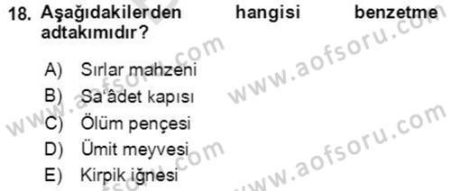 Osmanlı Türkçesine Giriş 2 Dersi 2021 - 2022 Yılı (Final) Dönem Sonu Sınav Soruları 18. Soru