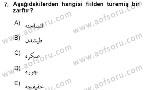 Osmanlı Türkçesine Giriş 2 Dersi 2021 - 2022 Yılı (Final) Dönem Sonu Sınav Soruları 7. Soru