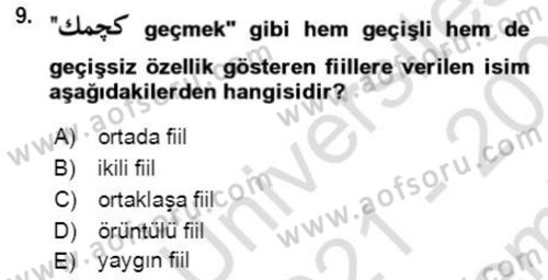 Osmanlı Türkçesine Giriş 2 Dersi 2021 - 2022 Yılı (Final) Dönem Sonu Sınav Soruları 9. Soru