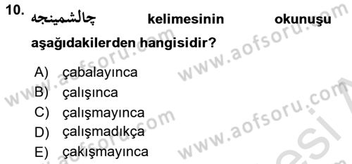 Osmanlı Türkçesine Giriş 2 Dersi 2022 - 2023 Yılı Yaz Okulu Sınav Soruları 10. Soru