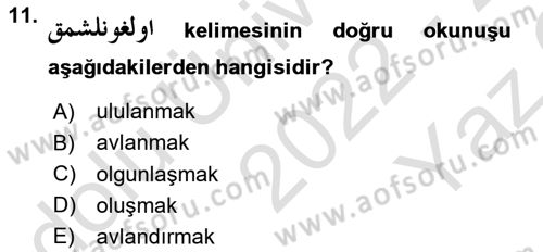 Osmanlı Türkçesine Giriş 2 Dersi 2022 - 2023 Yılı Yaz Okulu Sınav Soruları 11. Soru