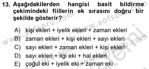 Osmanlı Türkçesine Giriş 2 Dersi 2022 - 2023 Yılı Yaz Okulu Sınav Soruları 13. Soru