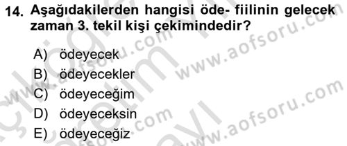 Osmanlı Türkçesine Giriş 2 Dersi 2022 - 2023 Yılı Yaz Okulu Sınav Soruları 14. Soru