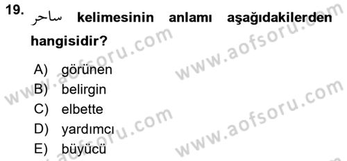 Osmanlı Türkçesine Giriş 2 Dersi 2022 - 2023 Yılı Yaz Okulu Sınav Soruları 19. Soru