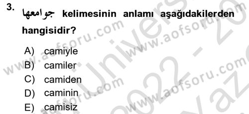 Osmanlı Türkçesine Giriş 2 Dersi 2022 - 2023 Yılı Yaz Okulu Sınav Soruları 3. Soru