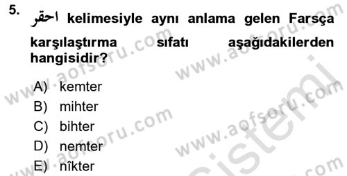 Osmanlı Türkçesine Giriş 2 Dersi 2022 - 2023 Yılı Yaz Okulu Sınav Soruları 5. Soru