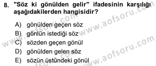 Osmanlı Türkçesine Giriş 2 Dersi 2022 - 2023 Yılı Yaz Okulu Sınav Soruları 8. Soru