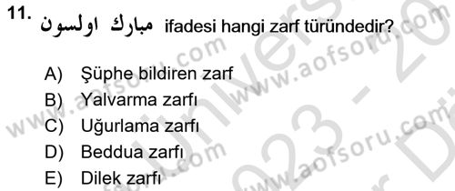 Osmanlı Türkçesine Giriş 2 Dersi 2023 - 2024 Yılı (Vize) Ara Sınav Soruları 11. Soru