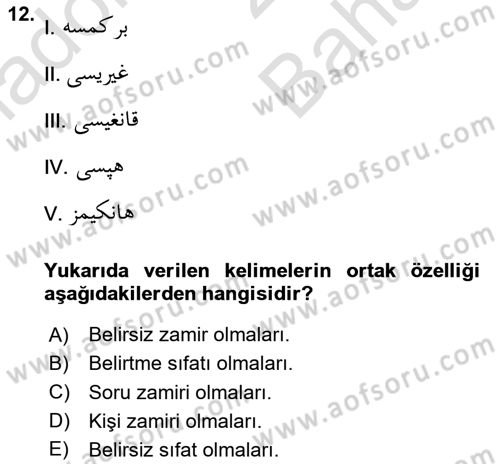 Osmanlı Türkçesine Giriş 2 Dersi 2023 - 2024 Yılı (Vize) Ara Sınav Soruları 12. Soru